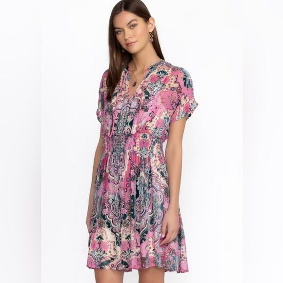 Johnny Was Thia Silk and Velvet Burnout Dress - Picture 1 of 7
